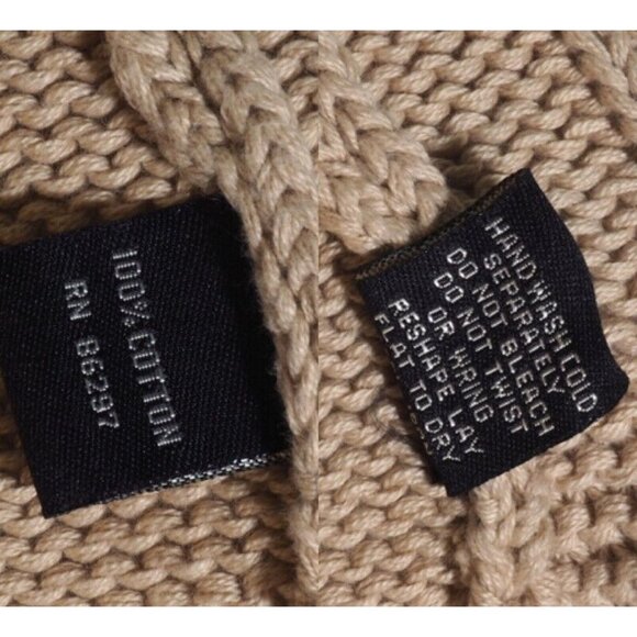 BCBG Fisherman Cardigan Size M 10 12 Tan Tunic Hood Cable Button Natural - Picture 10 of 10